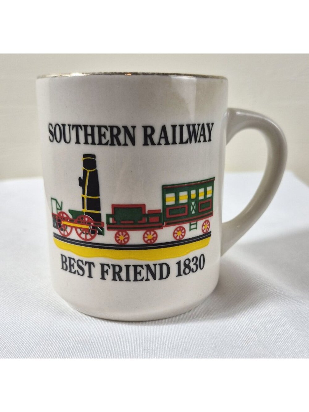 Southern Railway Best Friend 1830 Vintage Ceramic Mug 3.5" Tall White Gold Trim